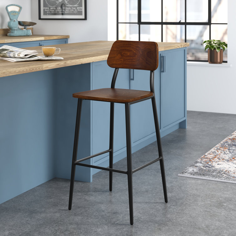 Metal bar stool with 2024 wood seat